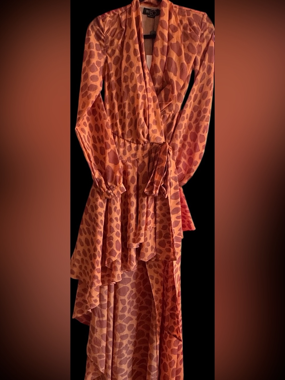 PatBO Orange Animal-Print Tiered Ruffle Dress